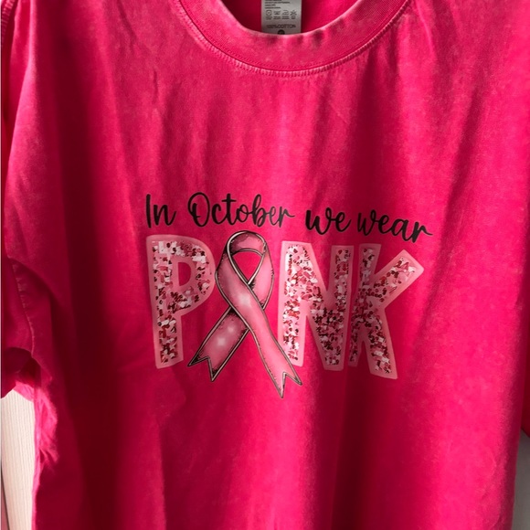 Breast Cancer Awareness Pink Distressed “In October We Wear Pink” T-Shirt - Picture 4 of 11
